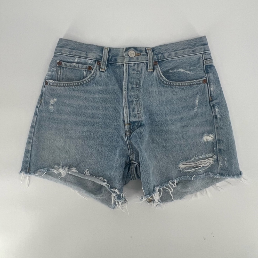 Agolde Light Blue Distressed Jean Shorts
